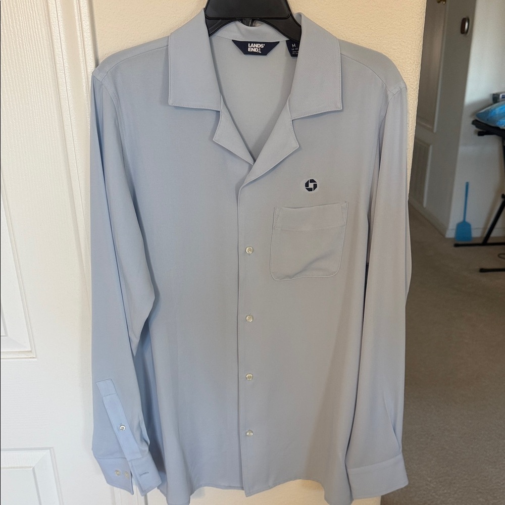 Chase Lands' End Women Sky Blue Button Down Shirt
